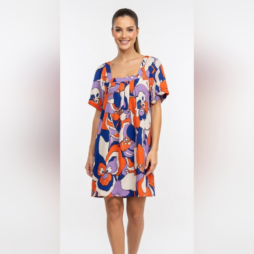 WD.NY Abstract Print Party Dress in Purple, Blue, and Orange (SIZE:4)